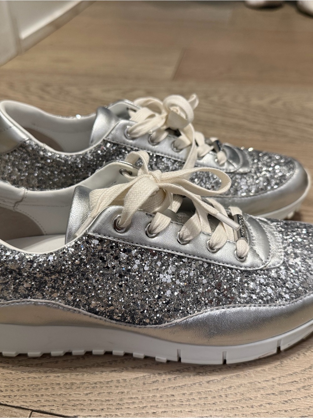 Jimmy Choo Silver Glitter Low-Top Sneakers